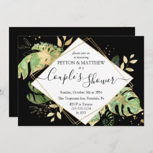 Invitation Foliage Tropical Black & Gold Couple's Shower