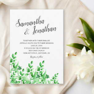 Invitation Foliage vert aquarelle Mariage de calligraphie