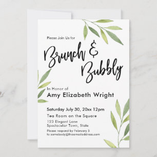 Invitation Foliage vert en aquarelle Brunch & Bubbly
