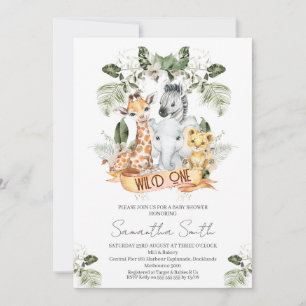 Invitation Foliage vert Safari Wild Un Baby shower