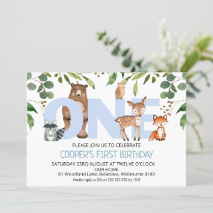 Invitation Foliage Woodland Animaux 1er anniversaire Invitati