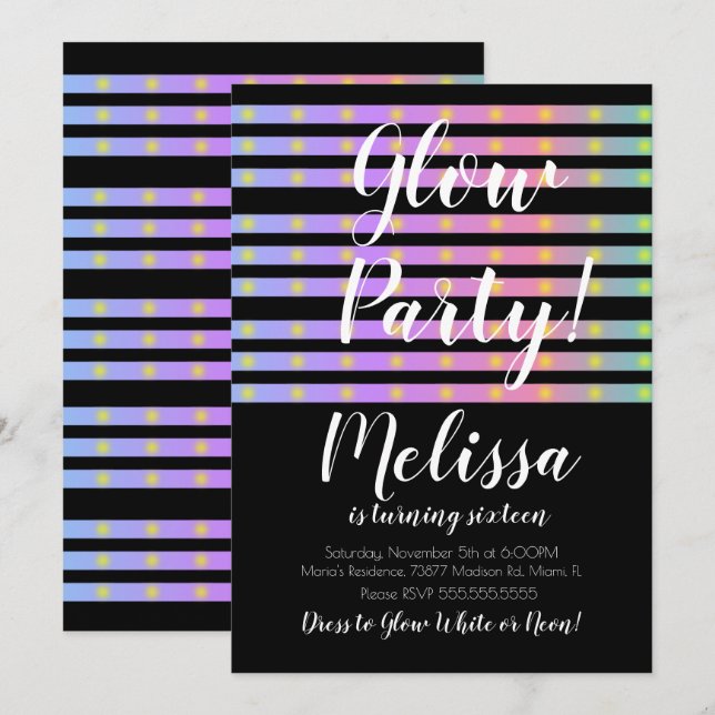 Invitation Folie de néon LED Glow Fête néon dans le noir (Devant / Derrière)