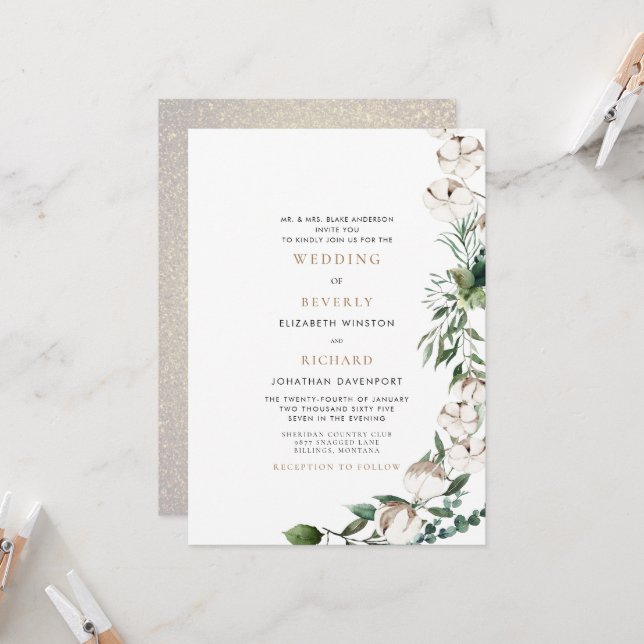 Invitation Folithe & Cotton Bride Parents Glam Mariage (Devant/Arrière en situation)