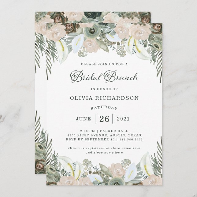 Invitation Folithe et flore| Sage Green Bridal Brunch (Devant / Derrière)
