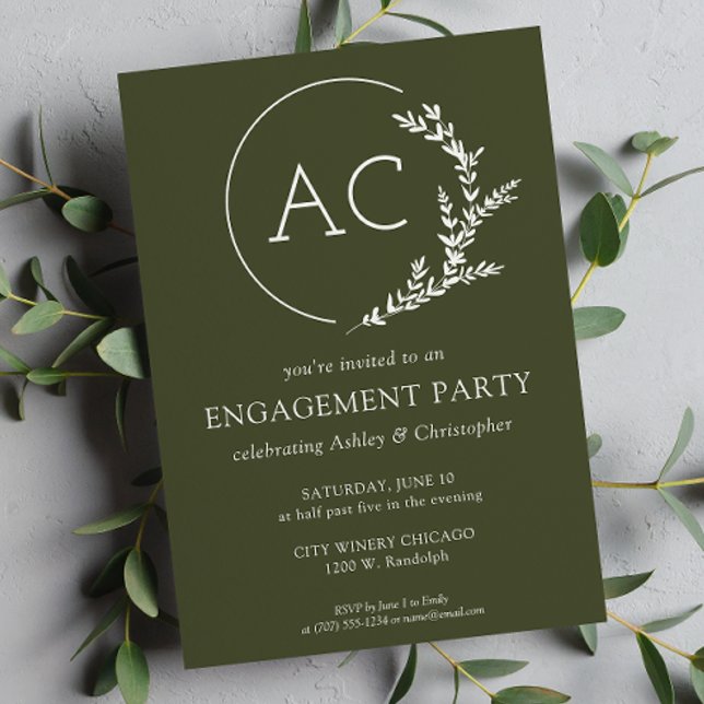 Invitation Folithe moderne Frame Olive Green Engagement Party (Créateur téléchargé)