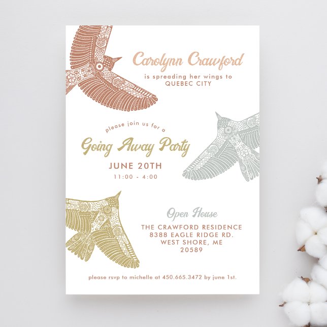 Invitation Folk Art Birds Open House Partir Fête (Créateur téléchargé)