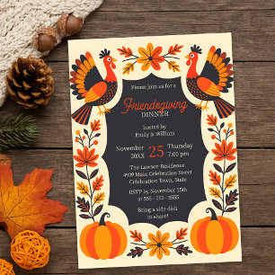Invitation Folk Art Turquie Citrouille Friendsgiving Dinner P