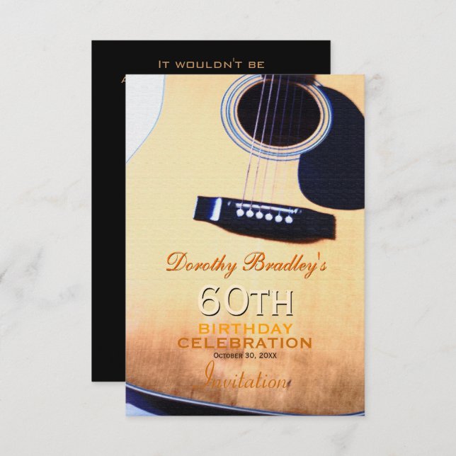 Invitation Folk Guitar 60e anniversaire fête Custom Inv (Devant / Derrière)