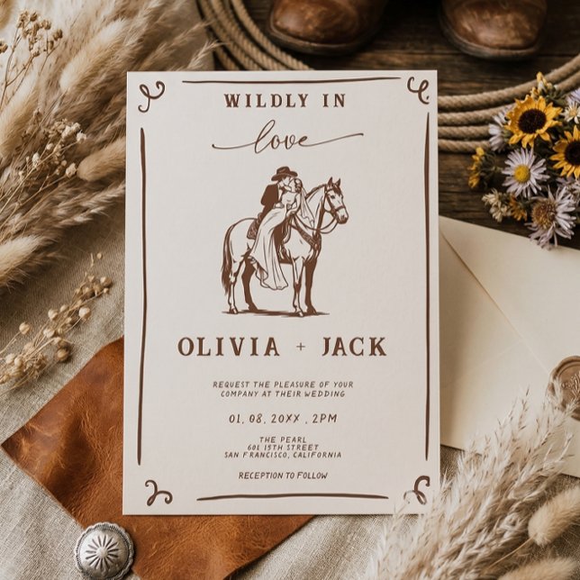 Invitation Folle Amour Mariage Western Rustique Cheval (Créateur téléchargé)