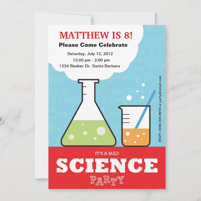 Invitation folle d'anniversaire de la Science (Devant)