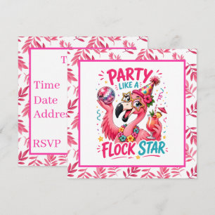 Invitation Folle fête d'étoiles de flamant rose
