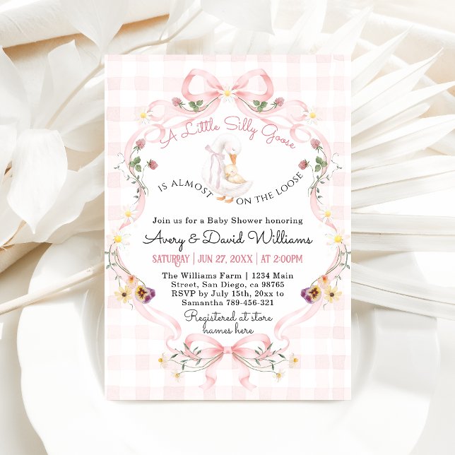 Invitation Folle Oie Editable Baby Shower Arc Rose (Créateur téléchargé)