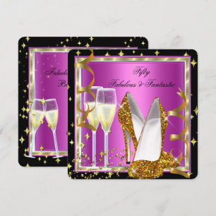 Invitation Folle soirée 50 Fantastique Rose Noir Blanc Or