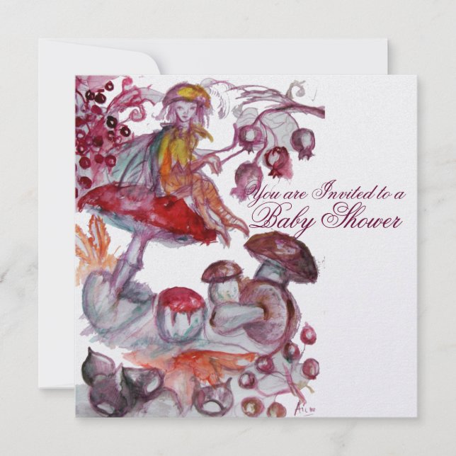 INVITATION FOLLET MAGIQUE DE BABY SHOWER DE CHAMPIGNONS (Devant)