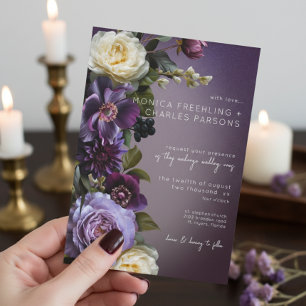 Invitation Foncé Moody Purple Lavender Floral Mariage moderne