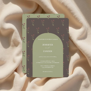 Invitation Foncé Vintage Botanique Élégant Cottagecore Floral