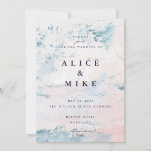 Invitation Fond aquarelle Abstrait Rose et Bleu Ciel 