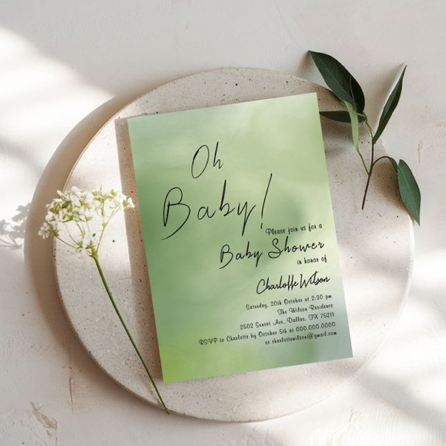 Invitation Fond aquarelle vert pour Baby Shower (Créateur téléchargé)