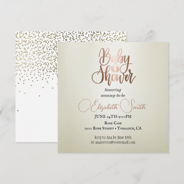 Invitation Fond argenté, confettis, baby shower (Devant / Derrière)
