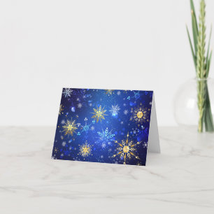 Invitation Fond bleu de Noël avec flocons d'or