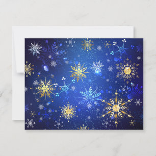 Invitation Fond bleu de Noël avec flocons d'or