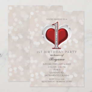 Invitation Fond Bokeh blanc et Saint-Valentin rouge Glam 1er