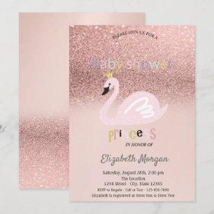 Invitation Fond Bokeh Pailleté Or Rose, Baby Shower Cygne