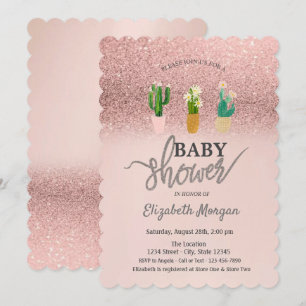 Invitation Fond Bokeh Pailleté Or Rose, Fête de Naissance Pla
