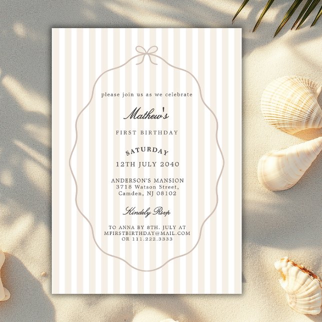 Invitation Fond Brun Beige Rayures Classique pour Tout Annive (Créateur téléchargé)