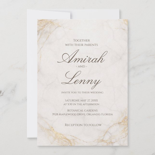 Invitation Fond de carton d'invitation de mariage en marbre b (Devant)