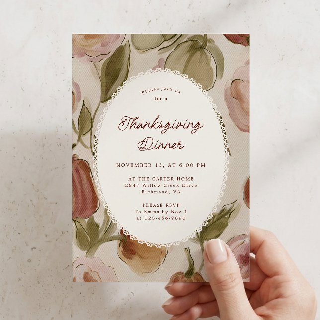 Invitation Fond de Fleurs Fantaisistes pour Dîner de Thanksgi (Créateur téléchargé)