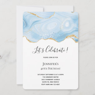 Invitation Fond de joyeux anniversaire bleu et or élégant en