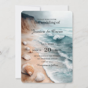 Invitation Fond de mariage de rivage côtier tranquille