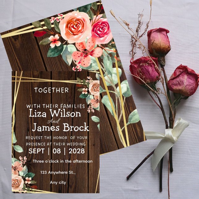 Invitation Fond de mariage en bois rustique  (Créateur téléchargé)