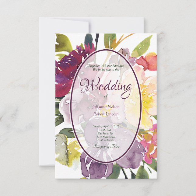 Invitation Fond de mariage floral violet et jaune    inv (Devant)