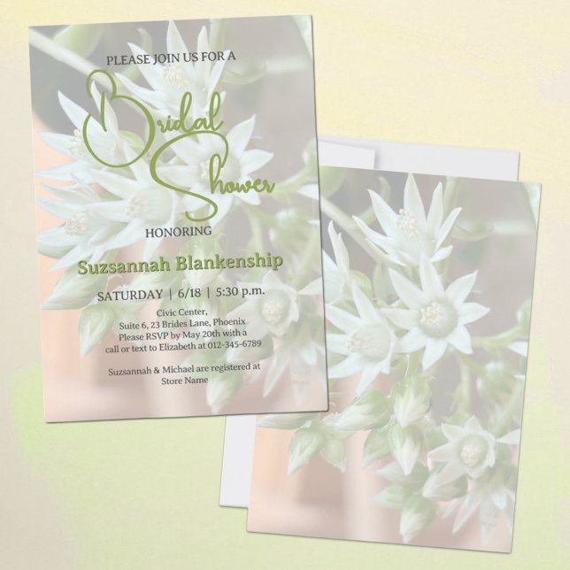 Invitation Fond de mariage subtil et floral avec des plantes  (template bridal shower invitation front and back)