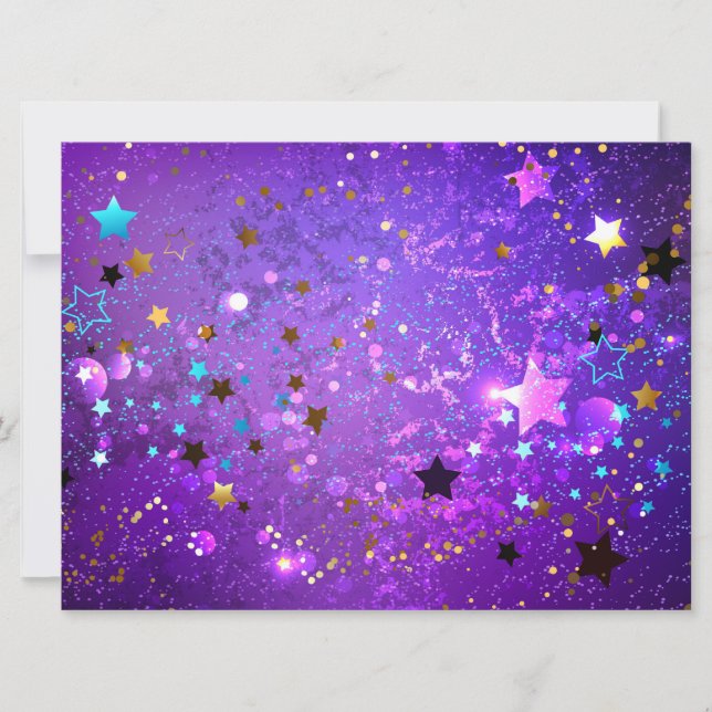 Invitation Fond de papier d'aluminium violet avec des étoiles (Devant)