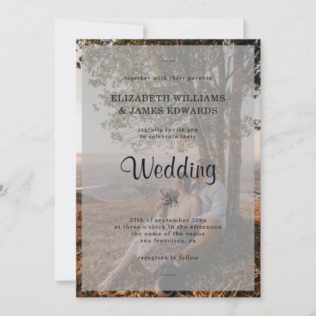 Invitation Fond de photo élégant rustique de mariage (Devant)