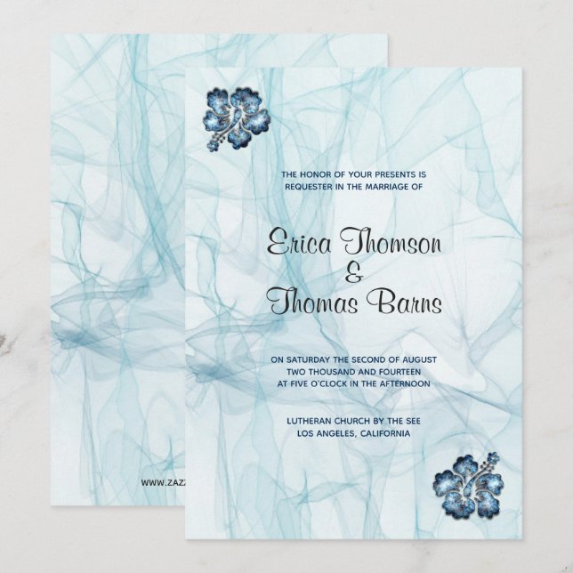 Invitation Fond de teintes pastel bleues pour mariage (Devant / Derrière)