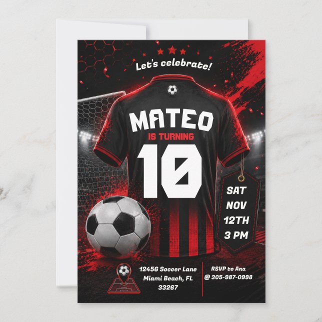 Invitation Fond d'invitation d'anniversaire de football rouge (Devant)
