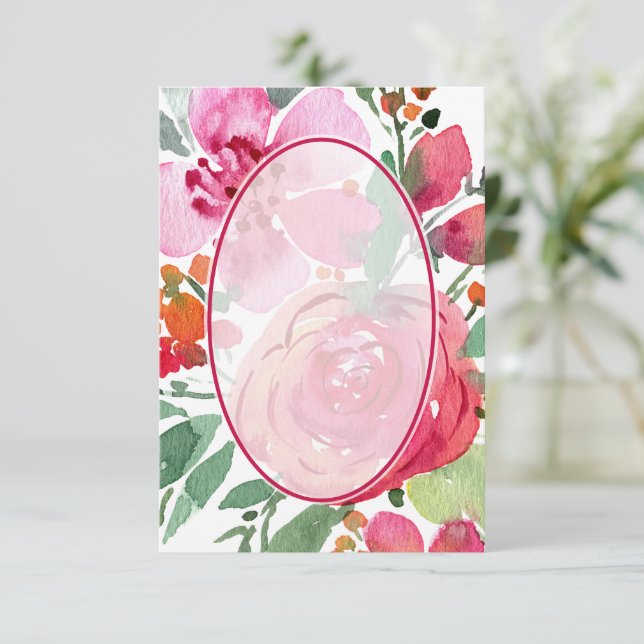 Invitation Fond floral rose et rouge vierge pour mariage     (Debout devant)