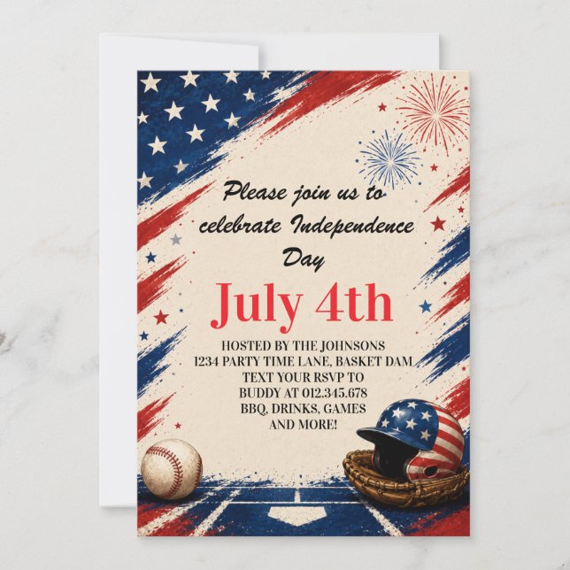 Invitation Fond graphique de baseball pour la fête de l'Indép (Devant)