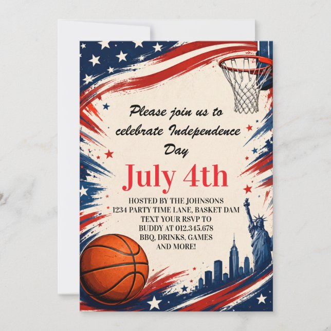 Invitation Fond graphique de basket-ball pour la fête de l'In (Devant)