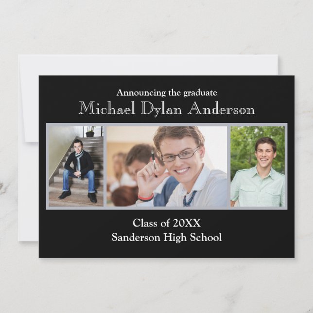 Invitation Fond noir/gris - Annonce de remise de diplômes (Devant)