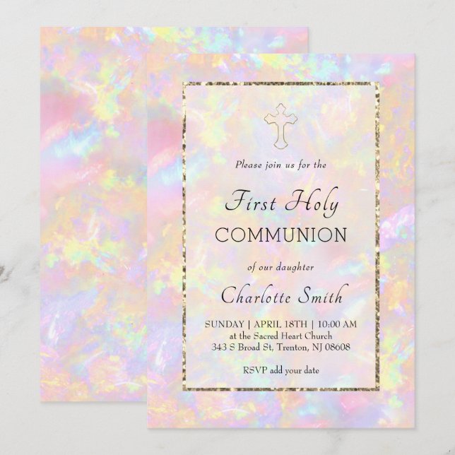 Invitation fond opale Première Communion   (Devant / Derrière)