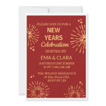 Fond rouge et feux d'artifice Bonne Année