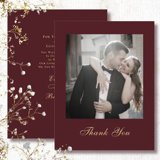 Invitation Fond Rouge Foncé Écriture Dorée Mariage Merci