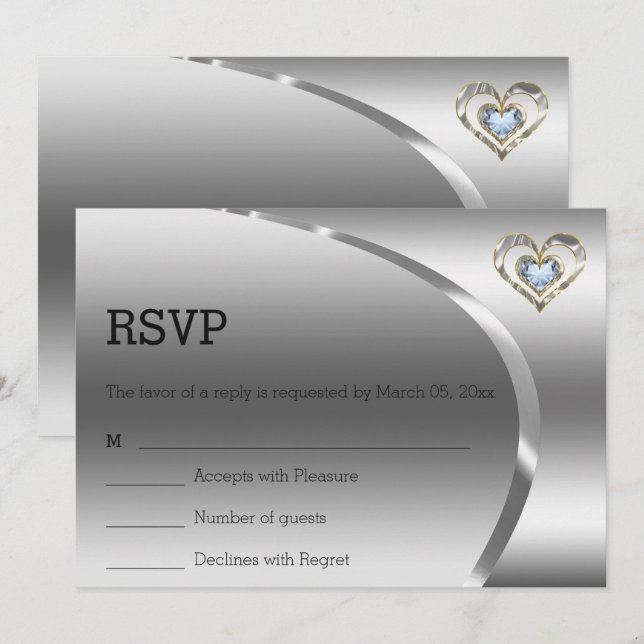 Invitation Fond simple argenté et cœur de diamants (Devant / Derrière)
