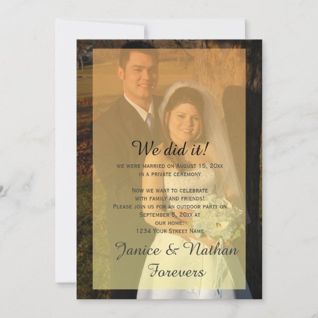 Invitation Fond superposé ombré orange jaune Photo Réception  (Devant)