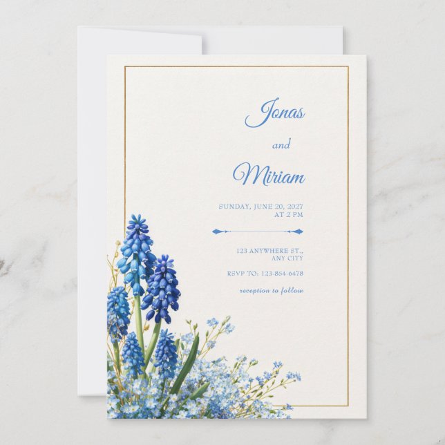 Invitation Fond Texturé Cadre Muscari Cobalt Doré (Devant)